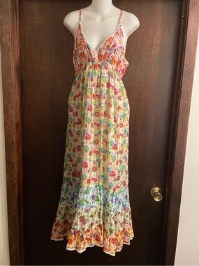JackPot Brand Women's XL Floral Fairy Festival Hippie Maxi Dress Boho Pink Blue